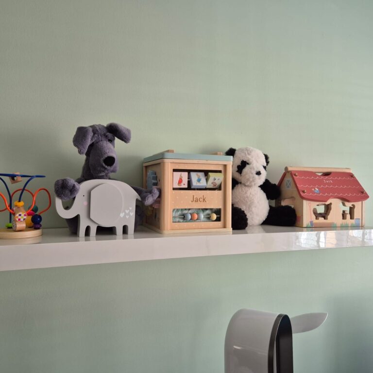 Wooden toys for children on a shelf